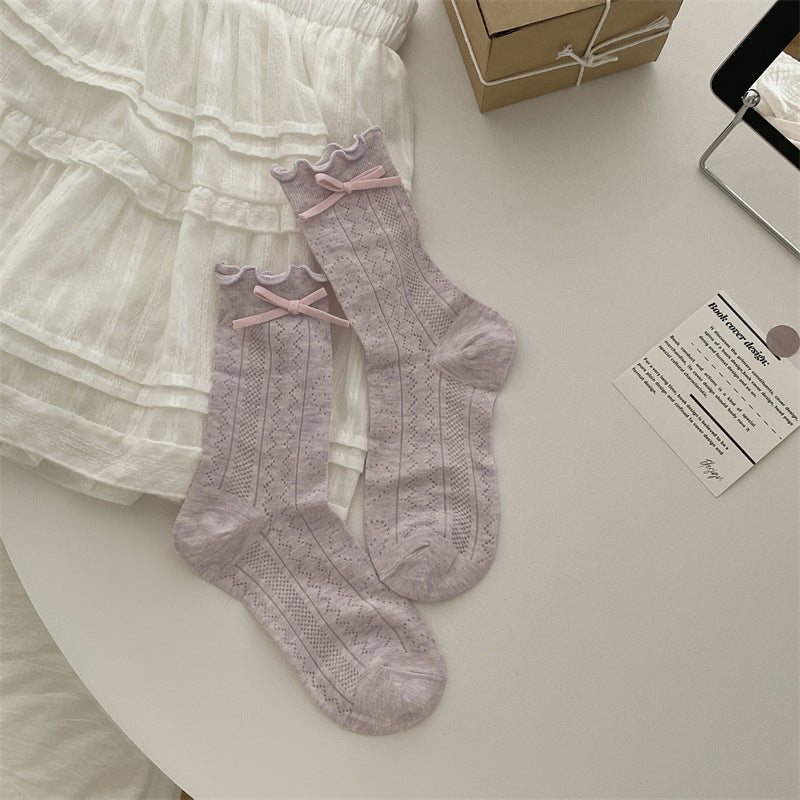 Thin Mesh Bow Mid-Calf Socks