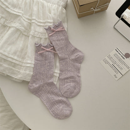 Thin Mesh Bow Mid-Calf Socks