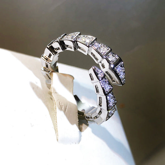 Adjustable Snake Ring for Women in Gold, White Gold, and Rose Gold with Gemstone Inlay