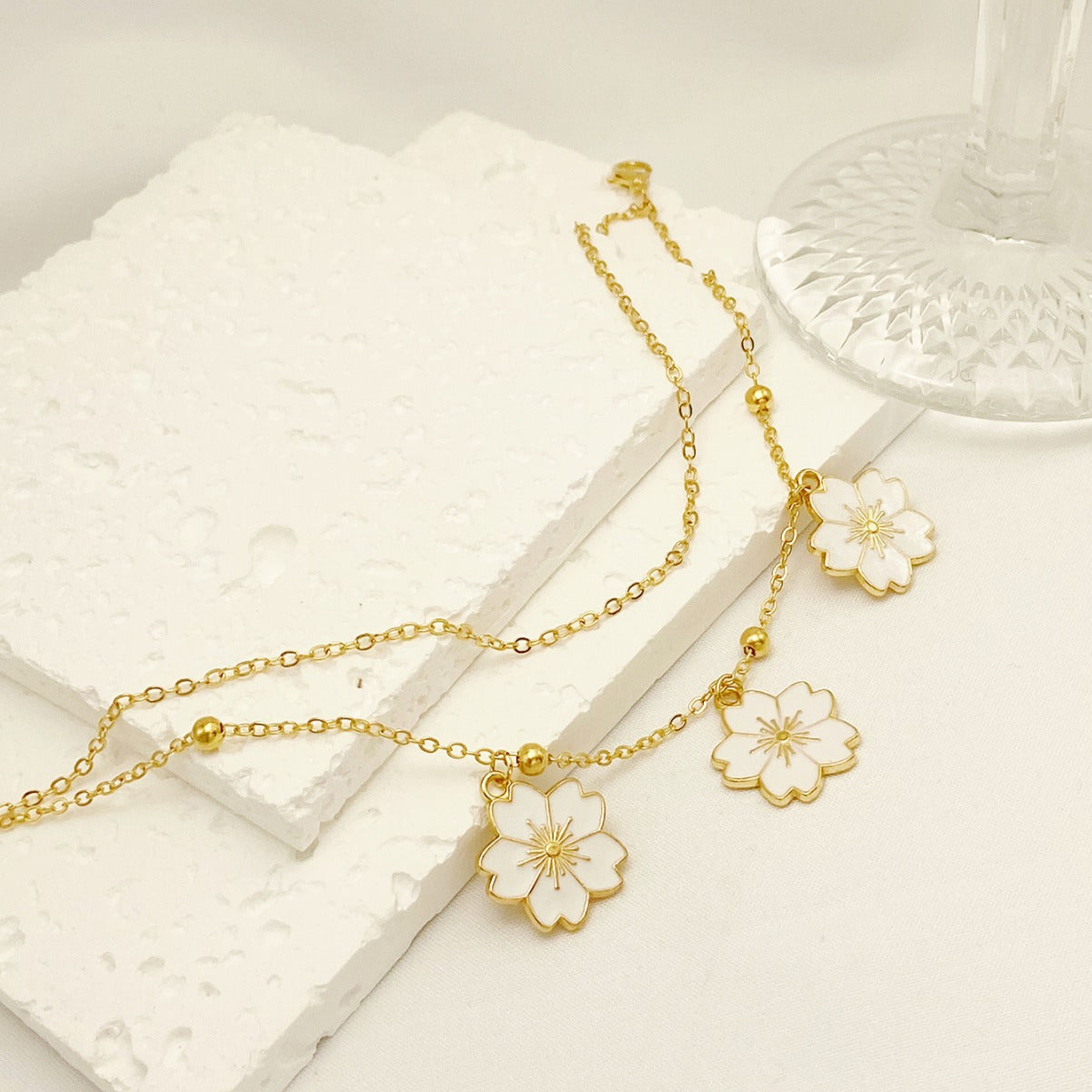 Double-layer Oil-spot Glaze Flowers Anklet