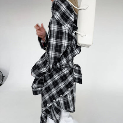 Black And White Lattice Pattern Shirt Loose-fitting Women's