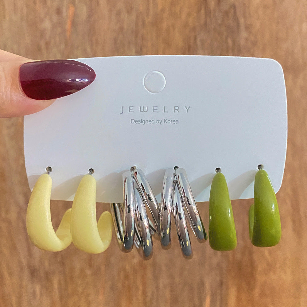 Retro Geometric Resin Earrings Combo