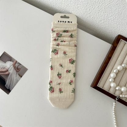 Floral Bow Mesh Mid-Calf Socks