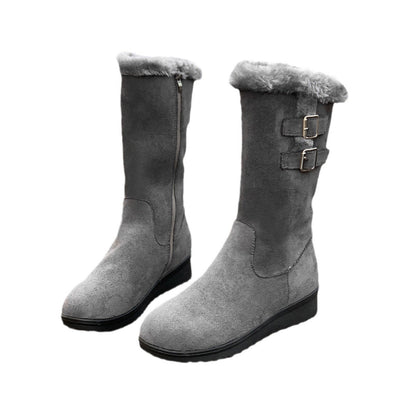 Fleece-lined Mid-calf Wedge Heel Martin Boots