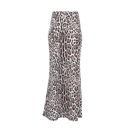 Fashion Leopard Print Long Dress For Women High Waist Drooping