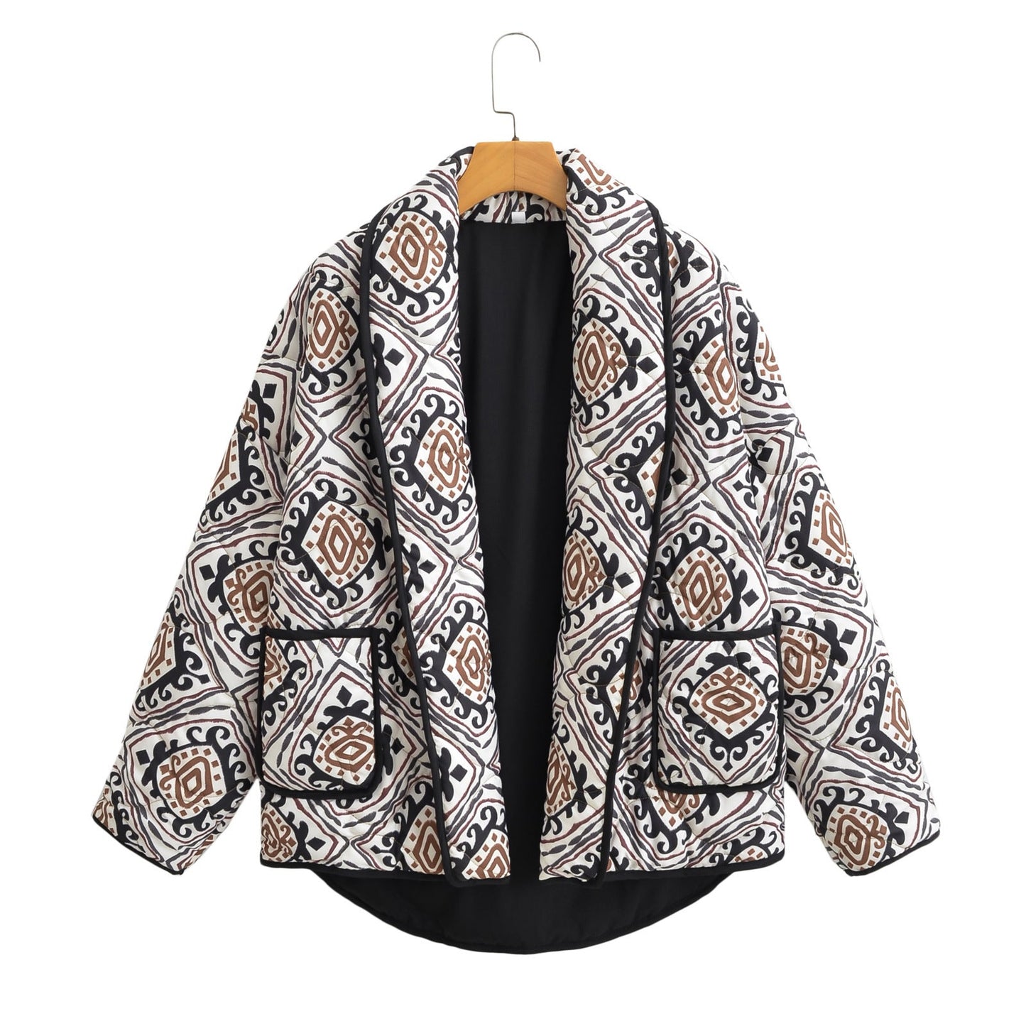 European American Floral Print Cotton-Padded Jacket