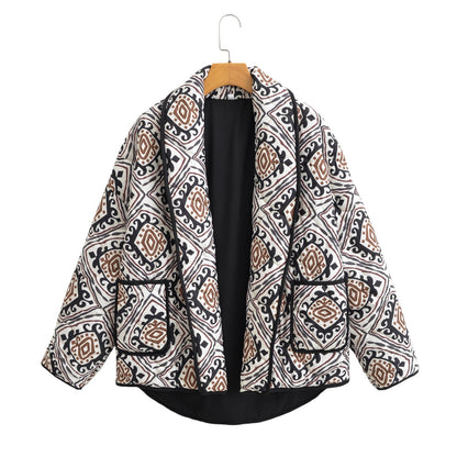 European American Floral Print Cotton-Padded Jacket