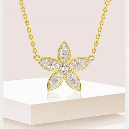 Sterling Silver Rhinestone Flower Pendant Necklace