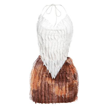 Wavy Stripes Halter Backless Skirt Set