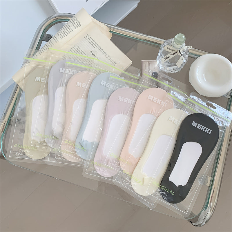 Candy Color Shallow Mouth Ice Silk Invisible Terry Bottom Boat Socks