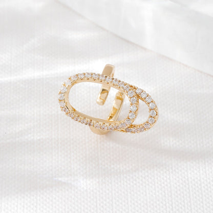 Geometric Diamond-Embedded Open Nail Ring