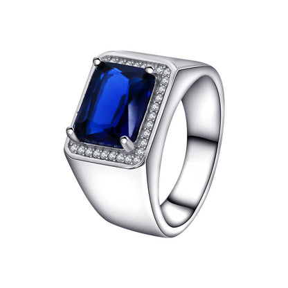 S925 Sterling Silver Blue Gemstone Women's Ring