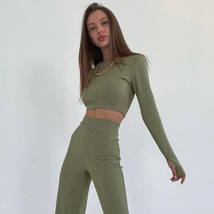 Long-Sleeve Pajamas Short Trousers Set