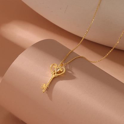 Non-fading Key Heart-shaped Necklace Women's Sterling Silver