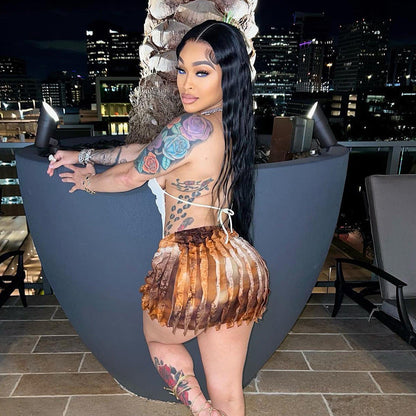 Wavy Stripes Halter Backless Skirt Set