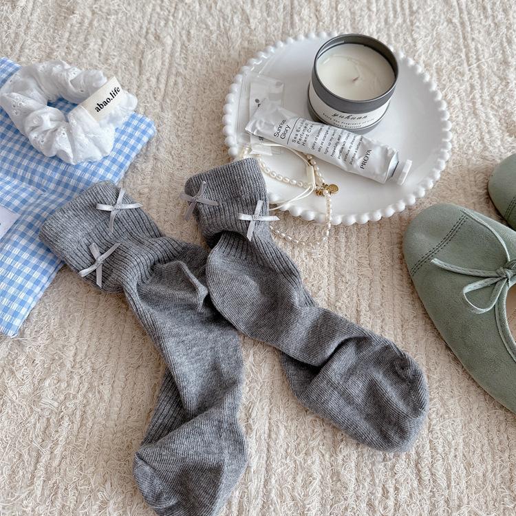 Ins Thin All-in-one Boneless Seam Socks Cute Bow