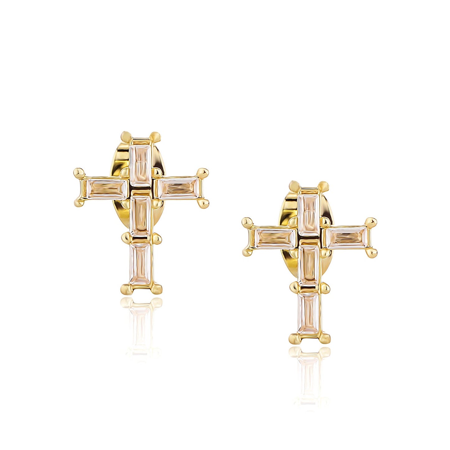 Silver Needle Love Heart Stud Earrings Design Cross