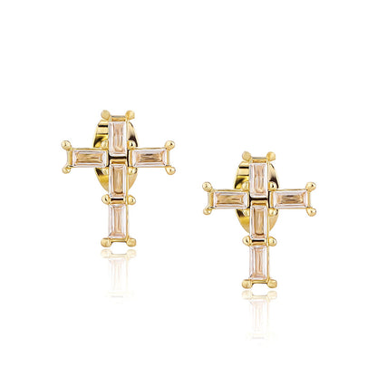 Silver Needle Love Heart Stud Earrings Design Cross