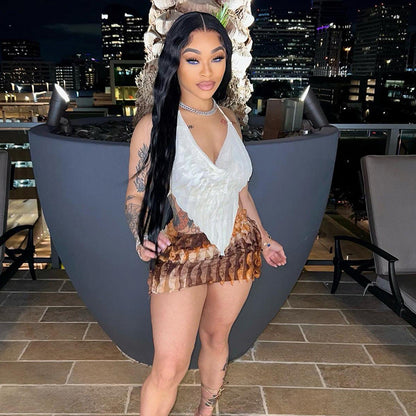 Wavy Stripes Halter Backless Skirt Set