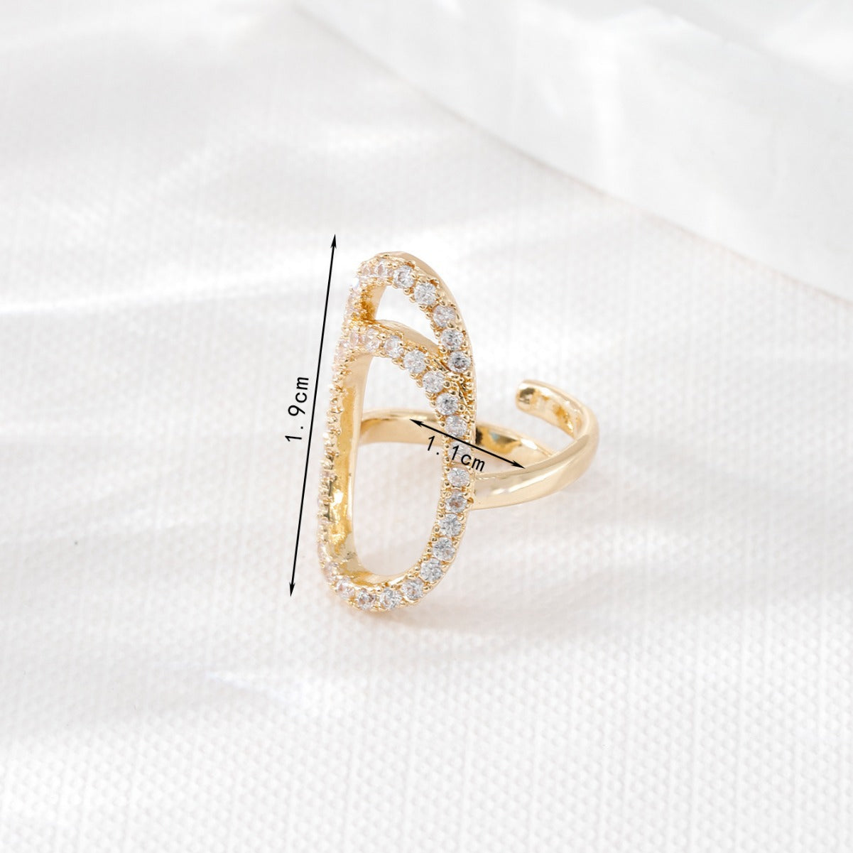 Geometric Diamond-Embedded Open Nail Ring