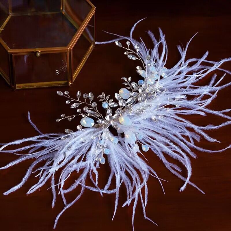 White Feather Crystal Bridal Hairband