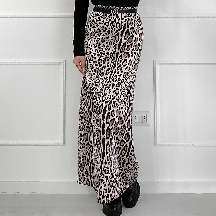 Fashion Leopard Print Long Dress For Women High Waist Drooping