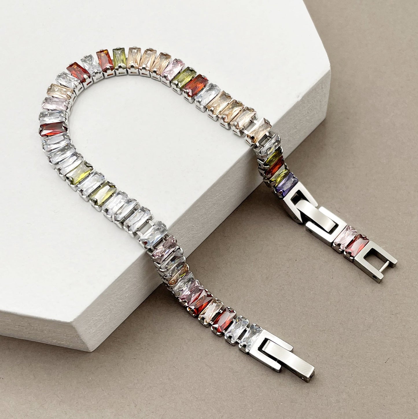 Geometric Color Zircon Stainless Steel Bracelet
