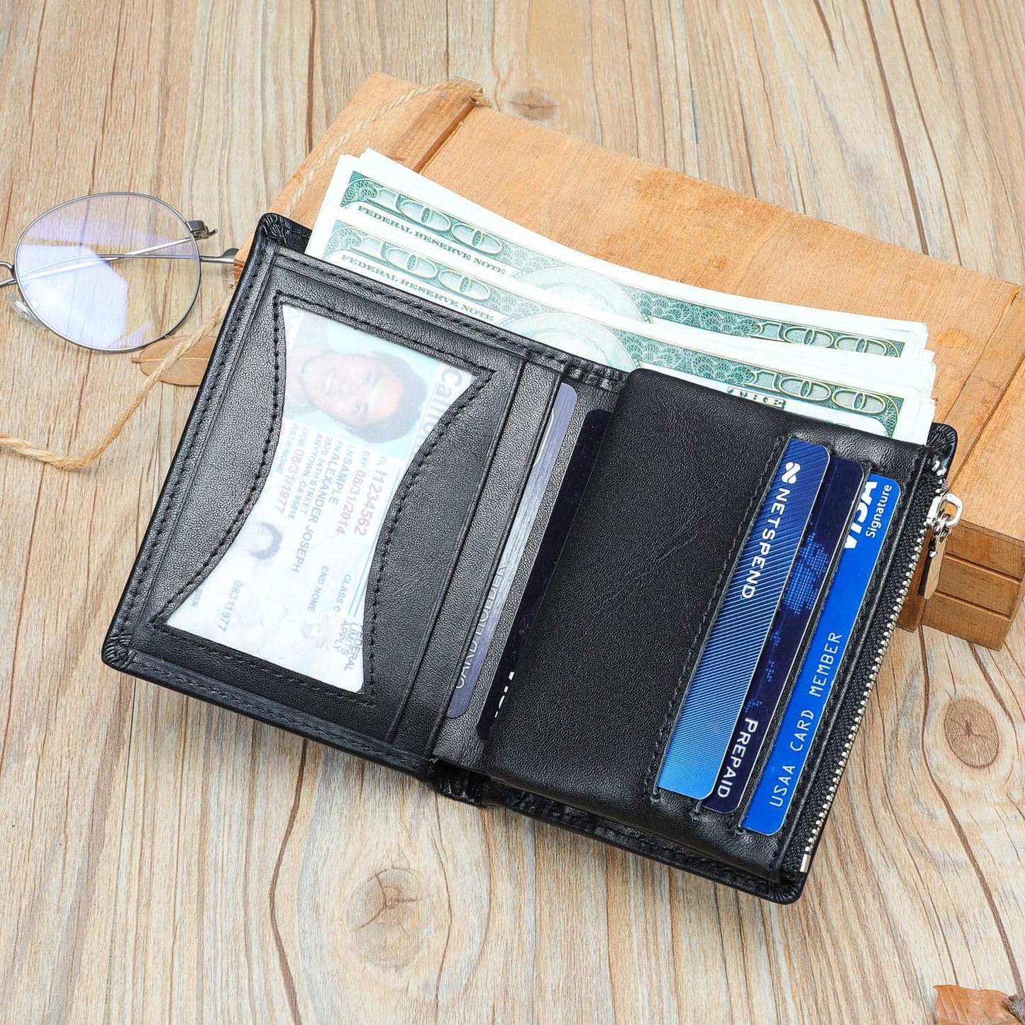 Handmade Cowhide Men's Zip Wallet Anti-theft