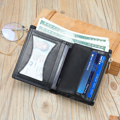 Handmade Cowhide Men's Zip Wallet Anti-theft