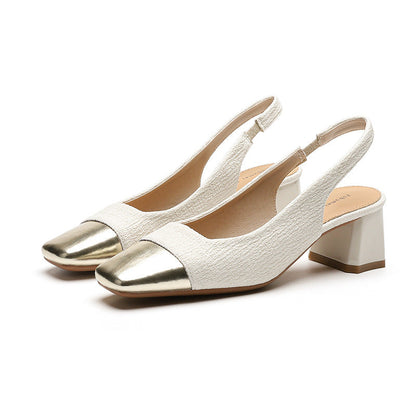 Chunky Heel French Gold Toe Single-layer Shoes