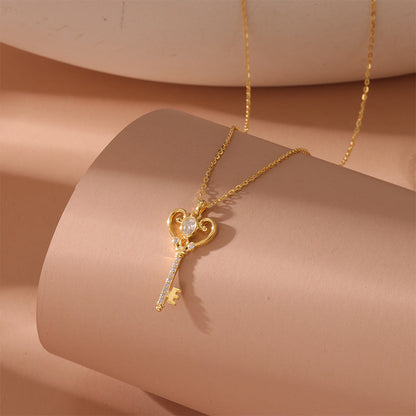 Non-fading Key Heart-shaped Necklace Women's Sterling Silver