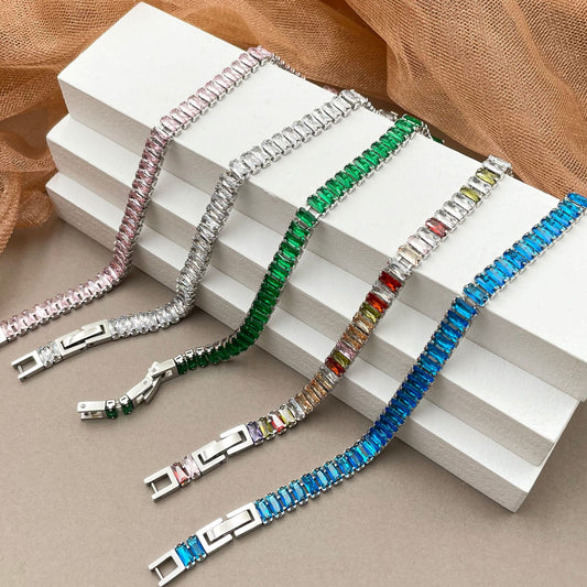 Geometric Color Zircon Stainless Steel Bracelet