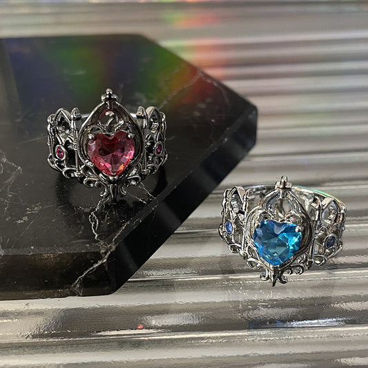 Red Blue Heart-Shaped Open Ring for Women