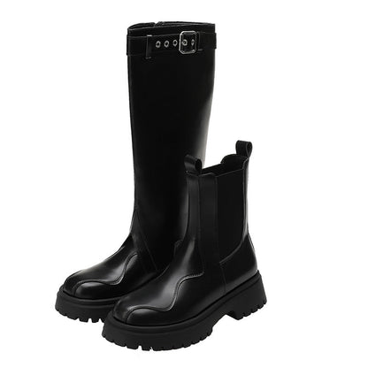 Round Head Muffin Bottom Knee-High Boots