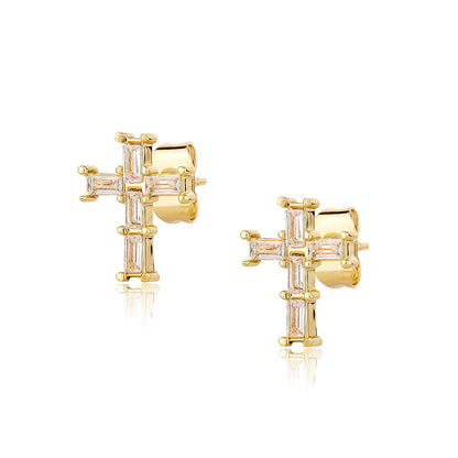 Silver Needle Love Heart Stud Earrings Design Cross