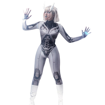 European and American Fashion Mechanical Print High Collar One-Piece Trousers