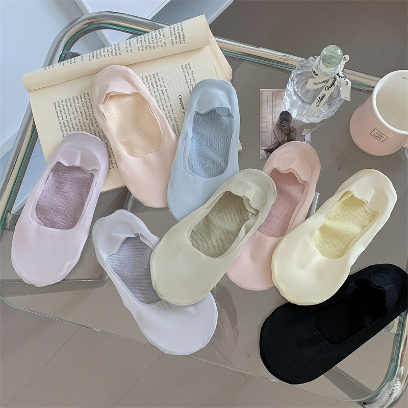 Candy Color Shallow Mouth Ice Silk Invisible Terry Bottom Boat Socks