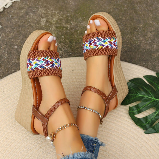 Color-Blocking Wedge Open Toe Sandals