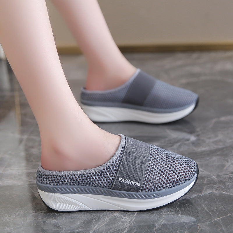 Plus Size Mesh Platform Slip-ons
