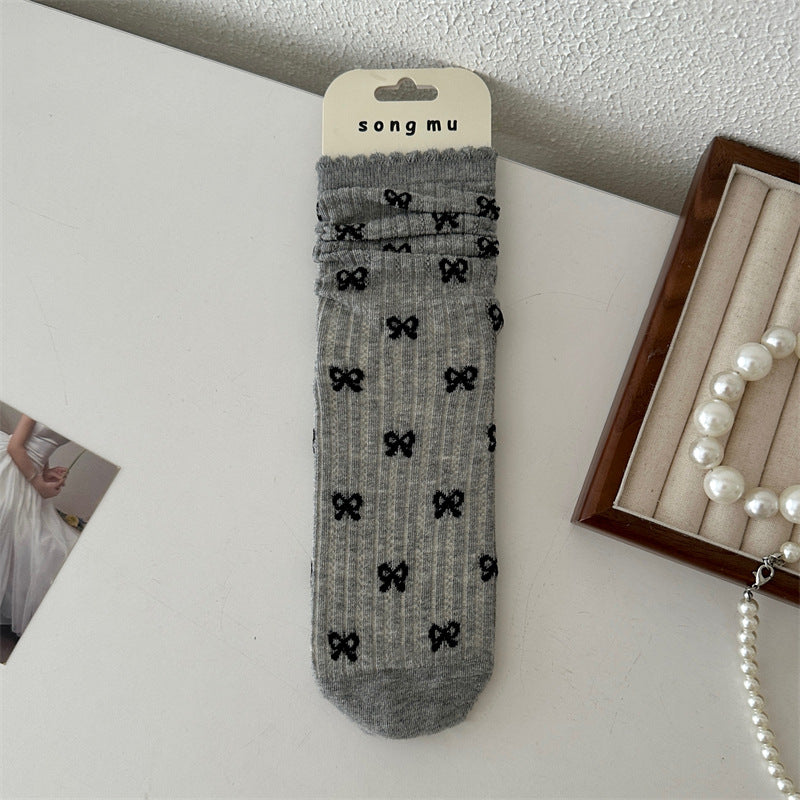 Floral Bow Mesh Mid-Calf Socks