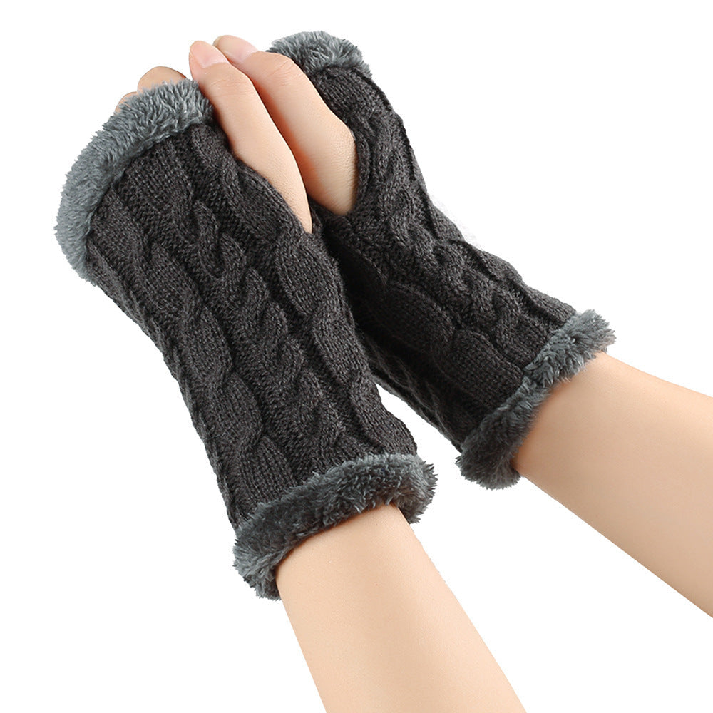 Fleece-Lined Knitted Fingerless Gloves