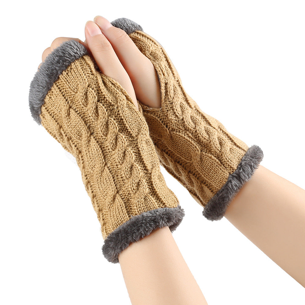 Fleece-Lined Knitted Fingerless Gloves