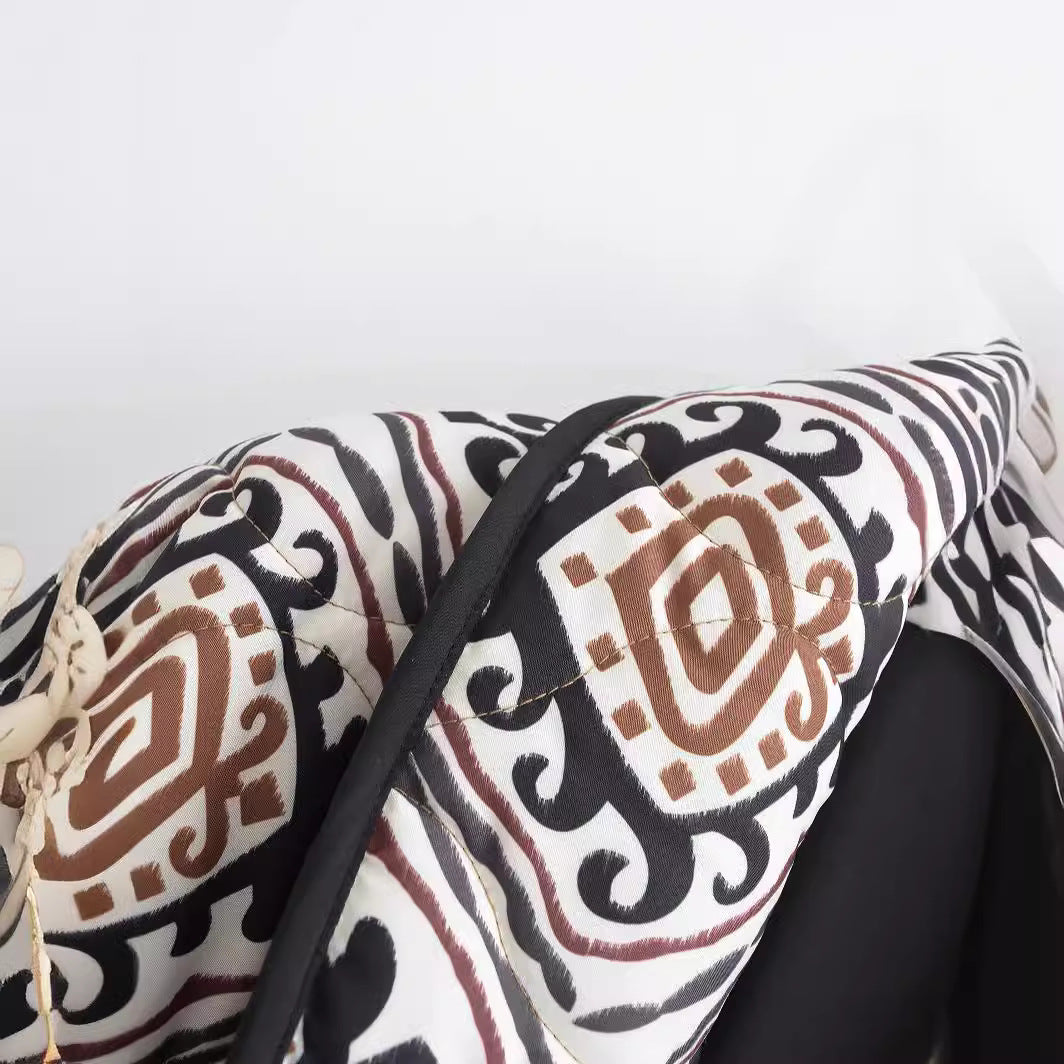 European American Floral Print Cotton-Padded Jacket