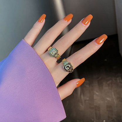 Letter Series Gold-plated Zircon Strap Design Ring