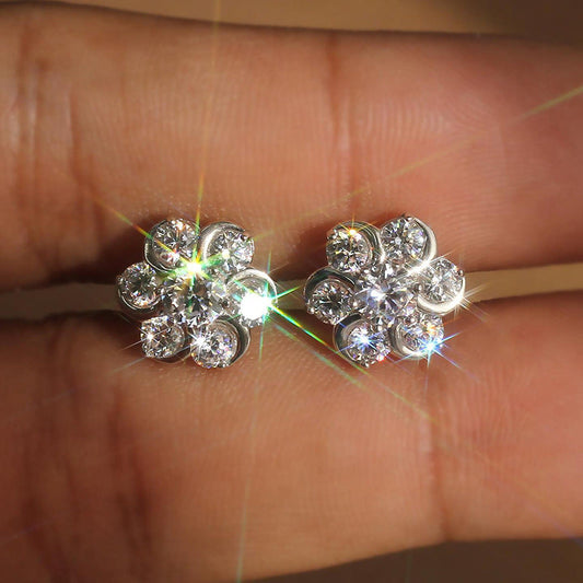 Super Zircon Stud Earrings Flower Design