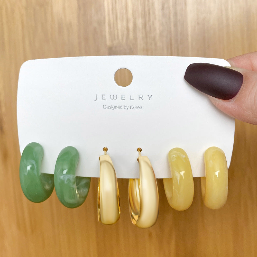 Retro Geometric Resin Earrings Combo