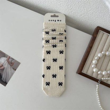 Floral Bow Mesh Mid-Calf Socks