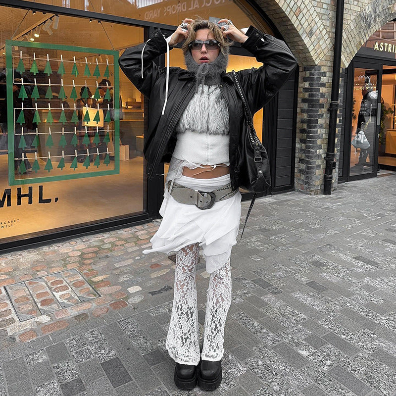 Design Mesh Stitching Lace Micro-transparent Culottes