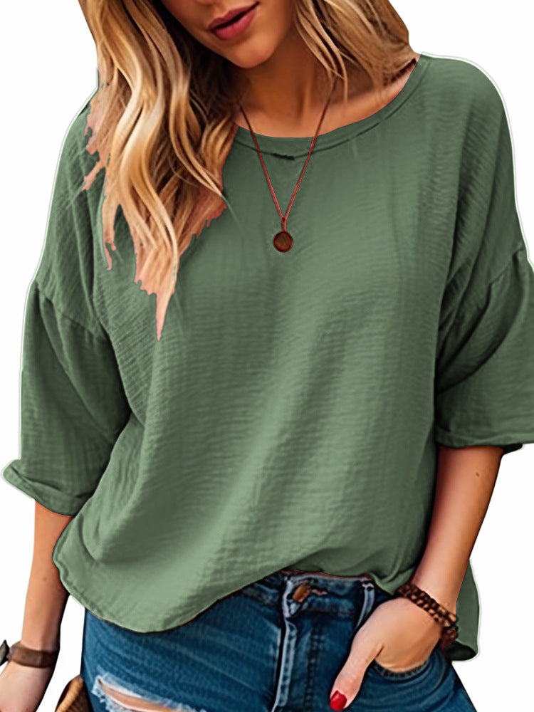 Fashion Women's Wear Comfortable Three-quarter-length-sleeved T-shirt