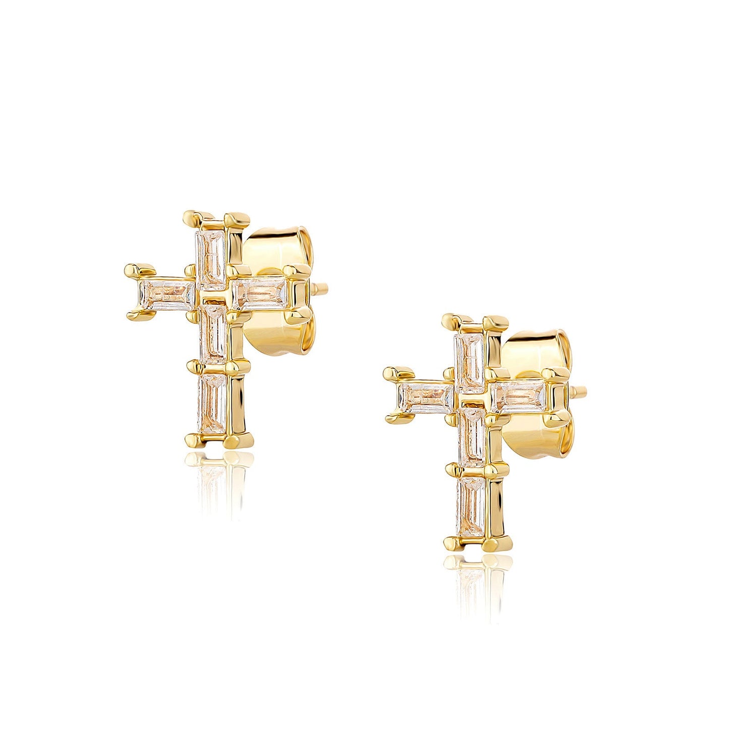 Silver Needle Love Heart Stud Earrings Design Cross